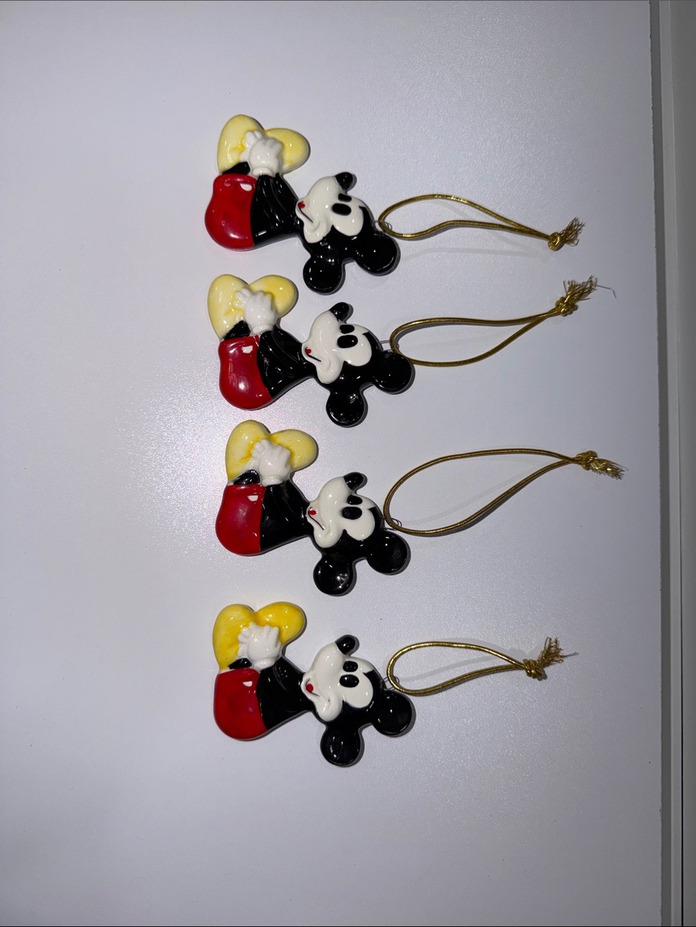 Disney Ceramic Mickey Mouse Ornament Set in Black, Red, Yellow